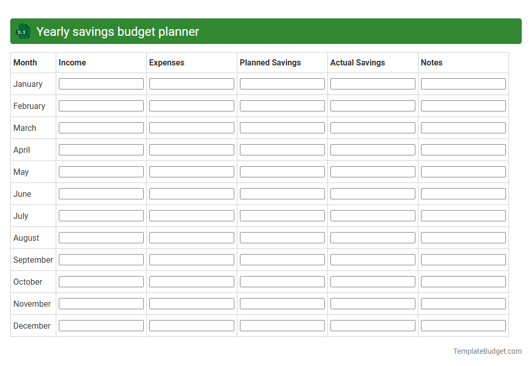 Yearly savings budget planner