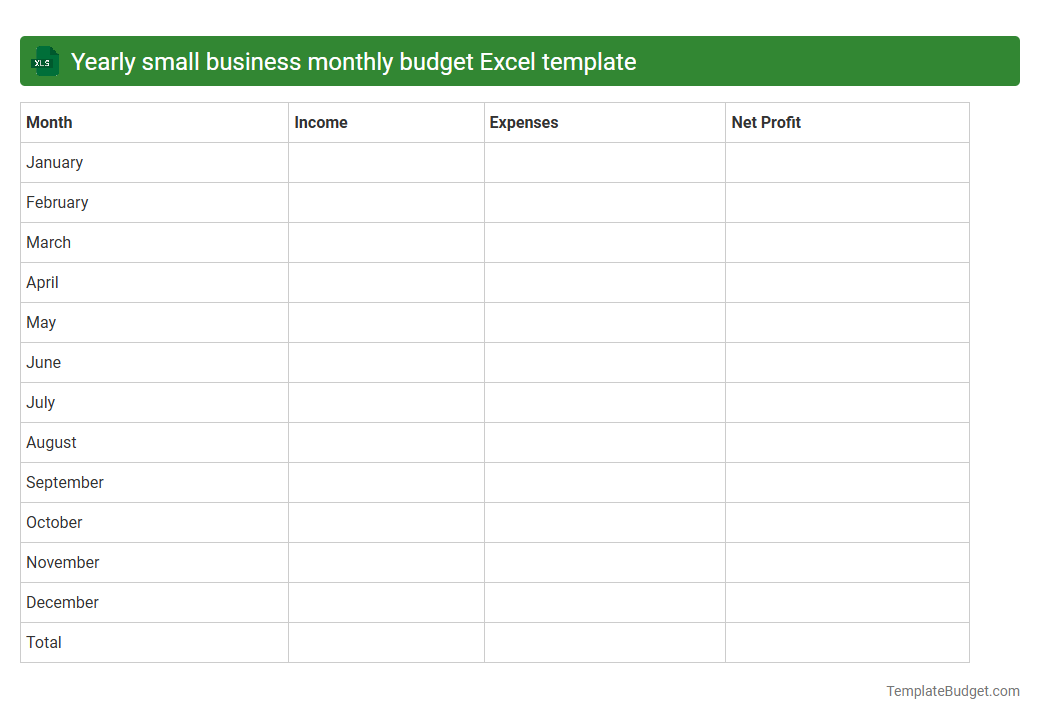 Yearly small business monthly budget Excel template