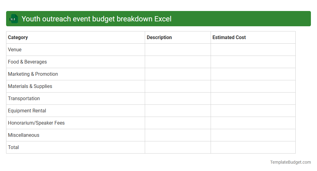 Youth outreach event budget breakdown Excel