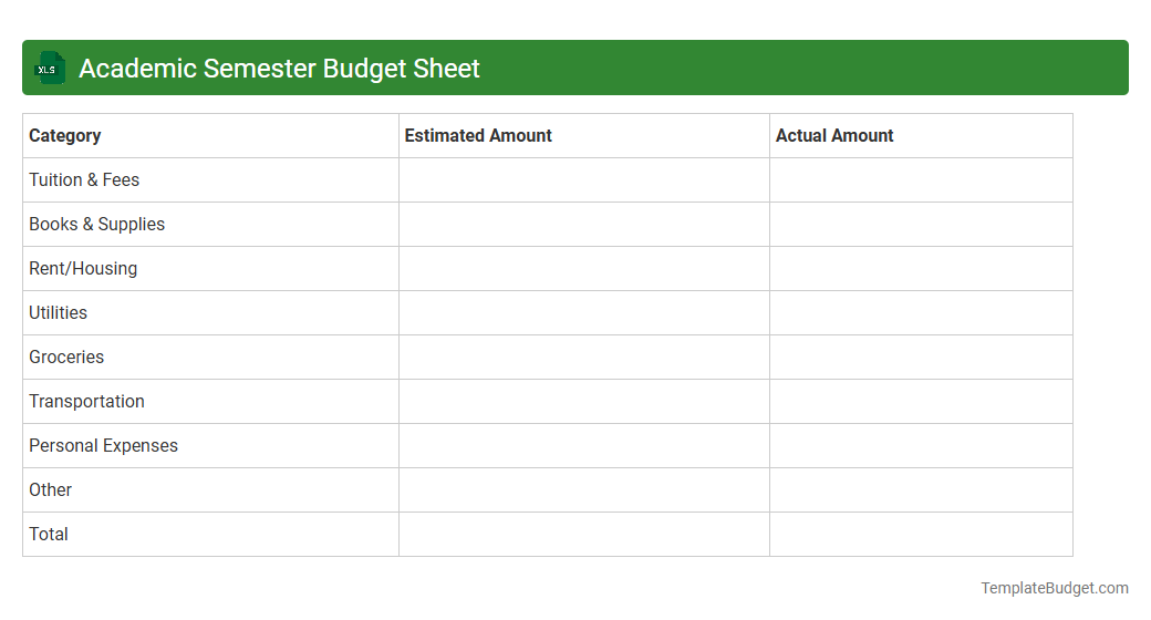 Academic Semester Budget Sheet