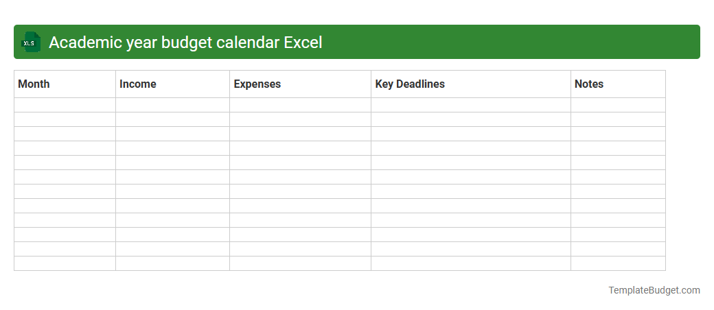 Academic year budget calendar Excel