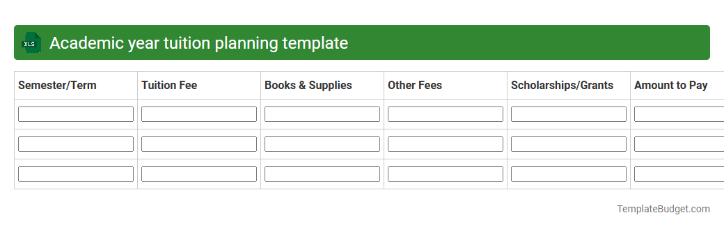 Academic year tuition planning template