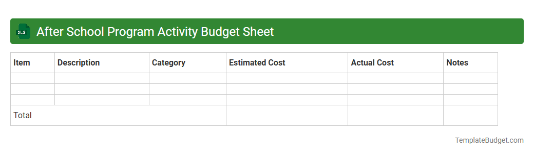 After School Program Activity Budget Sheet