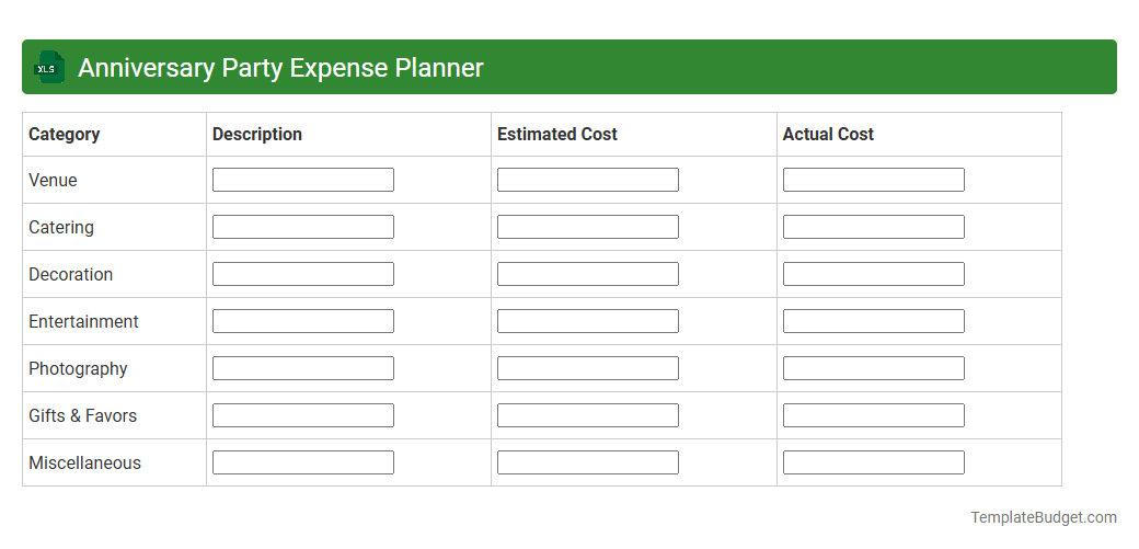 Anniversary Party Expense Planner