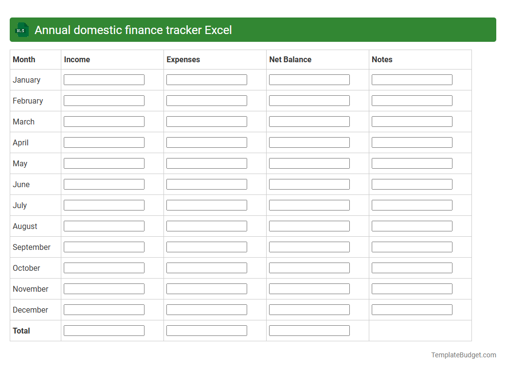 Annual domestic finance tracker Excel