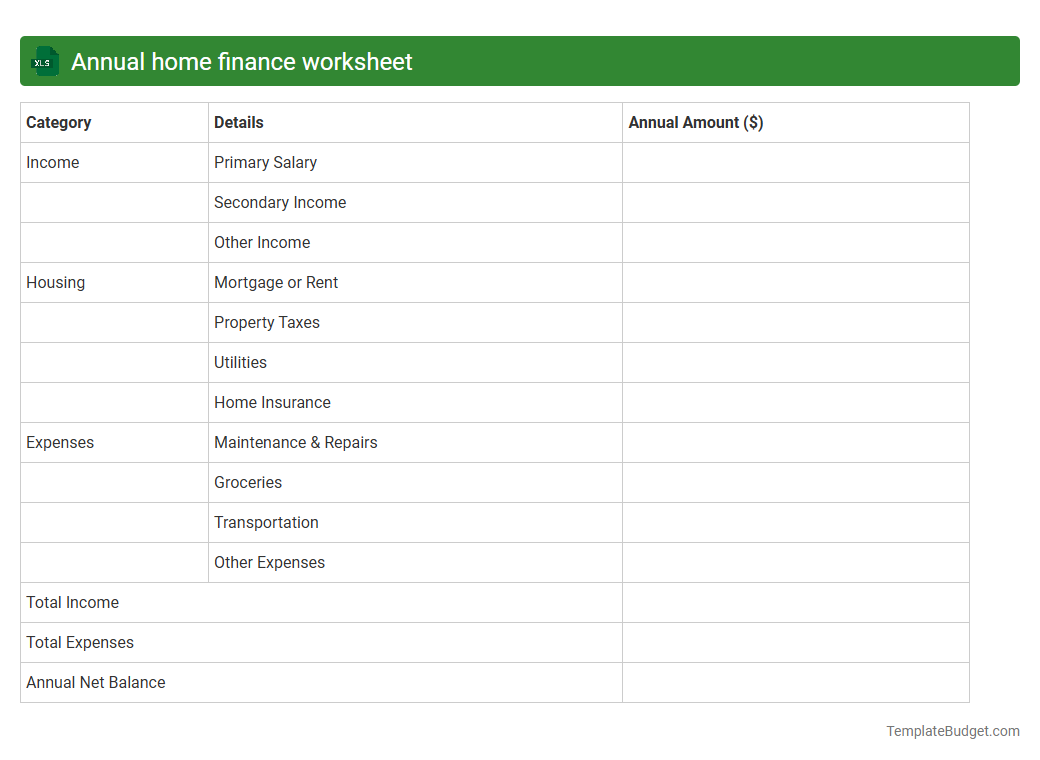 Annual home finance worksheet