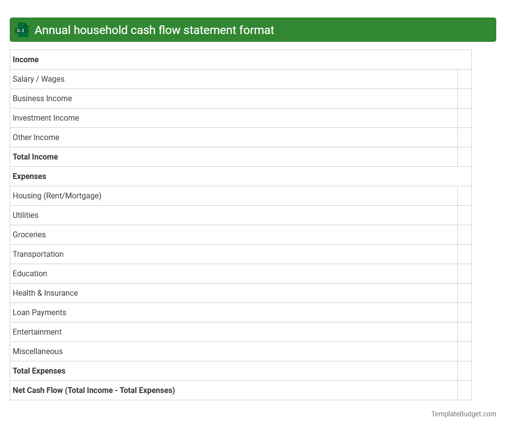 Annual household cash flow statement format