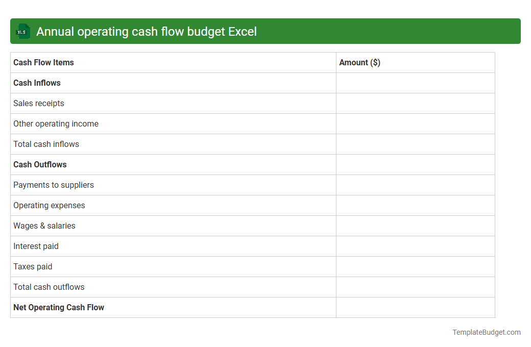 Annual operating cash flow budget Excel