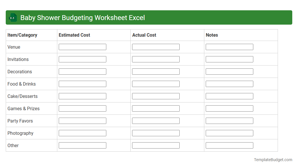 Baby Shower Budgeting Worksheet Excel
