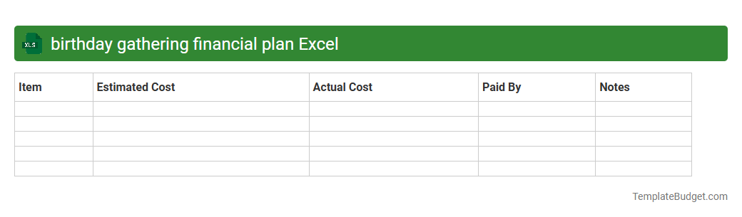 birthday gathering financial plan Excel