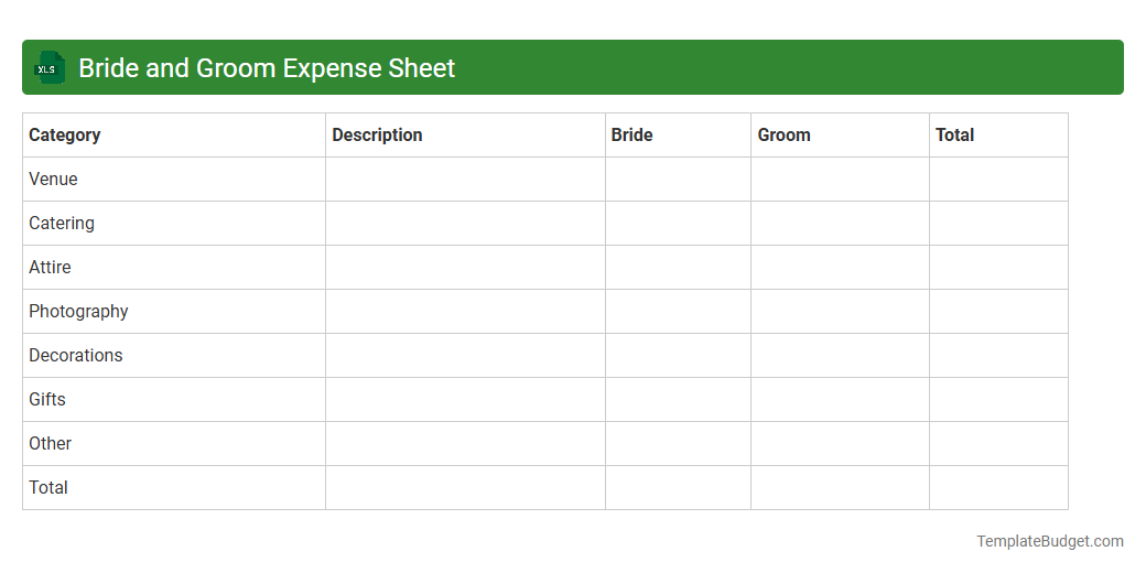 Bride and Groom Expense Sheet
