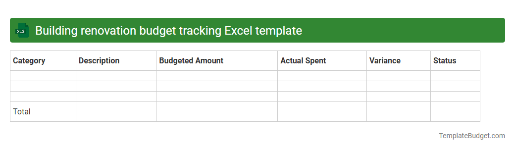 Building renovation budget tracking Excel template