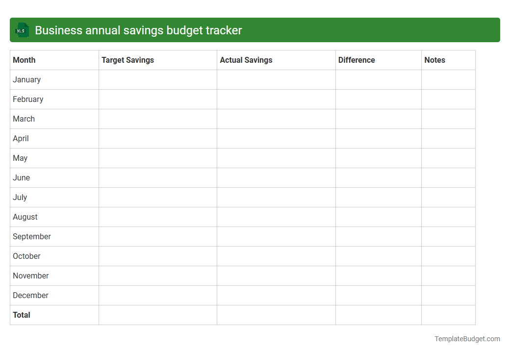 Business annual savings budget tracker