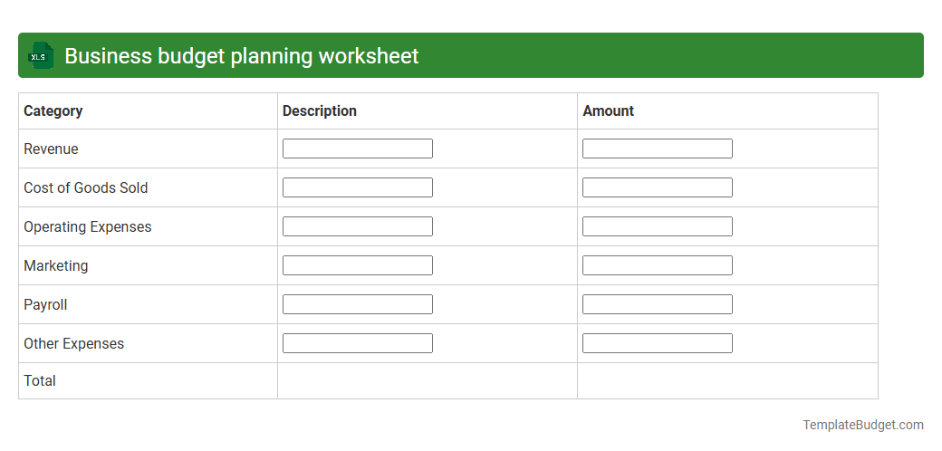 Business budget planning worksheet