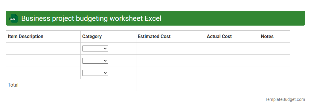 Business project budgeting worksheet Excel