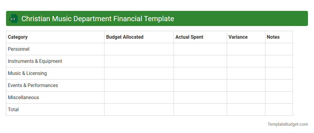Christian Music Department Financial Template