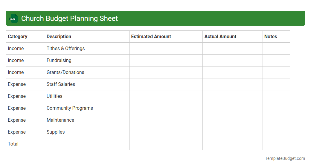 Church Budget Planning Sheet