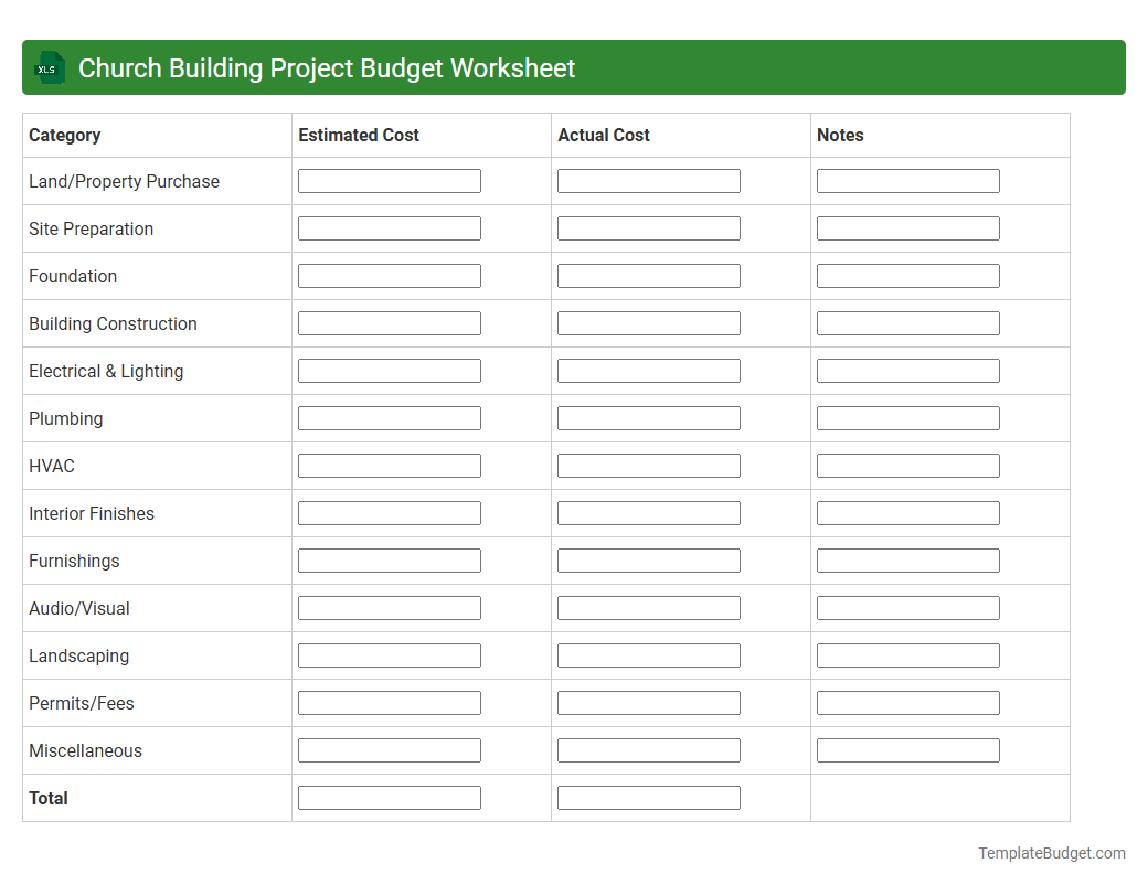 Church Building Project Budget Worksheet