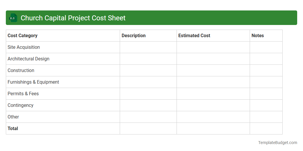 Church Capital Project Cost Sheet