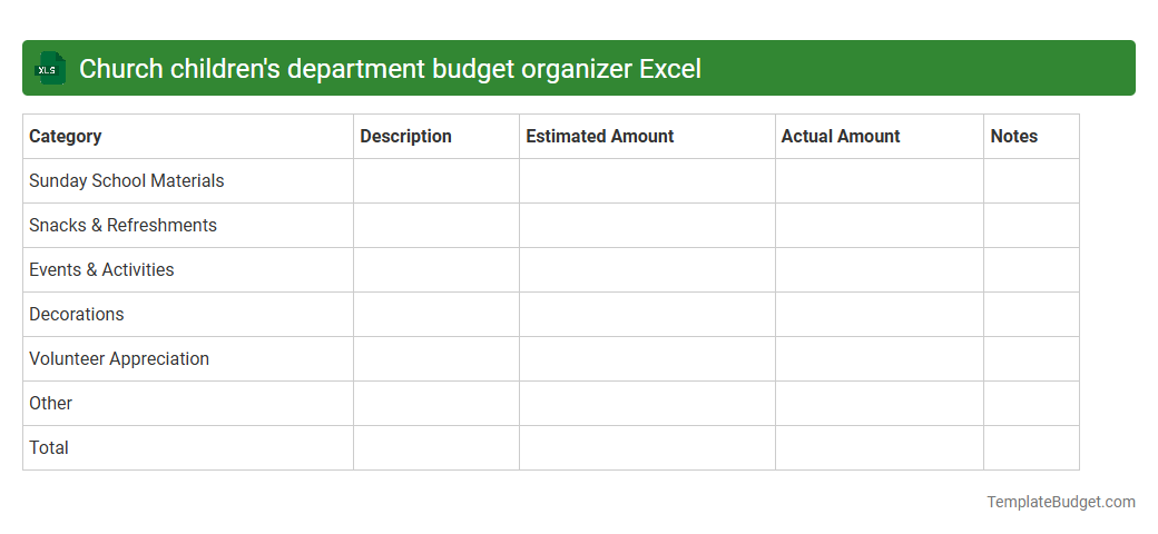 Church children's department budget organizer Excel