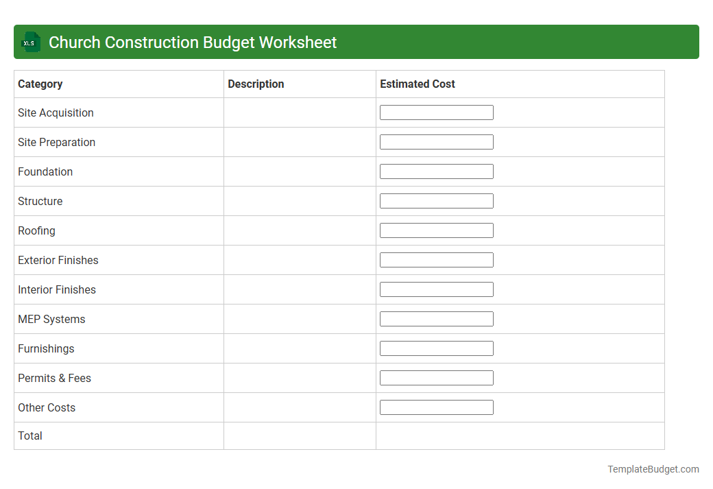 Church Construction Budget Worksheet