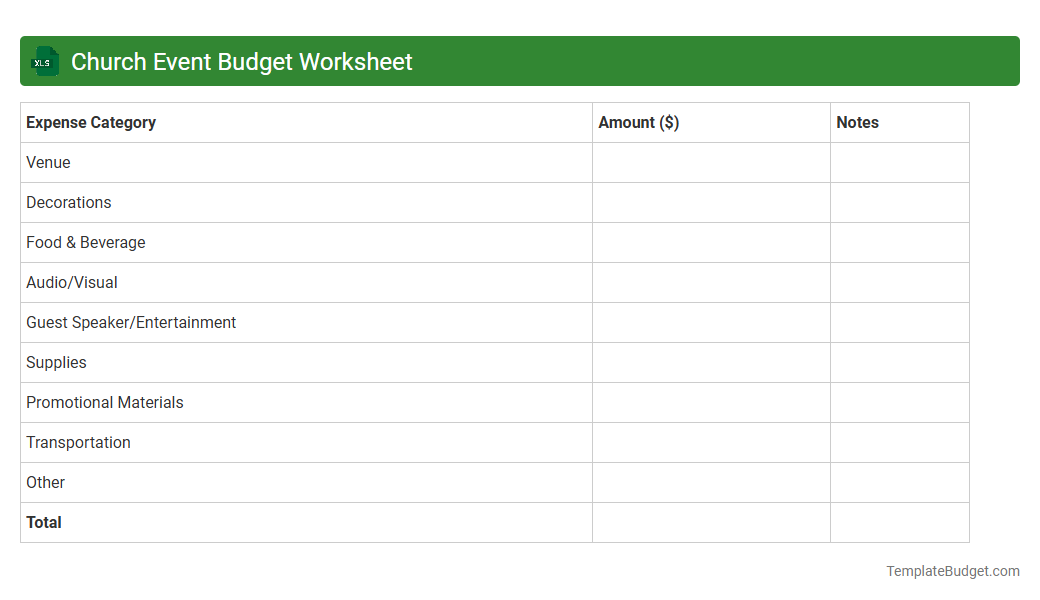 Church Event Budget Worksheet