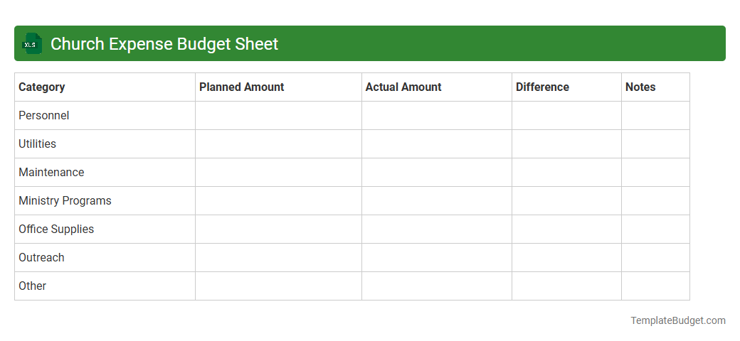 Church Expense Budget Sheet