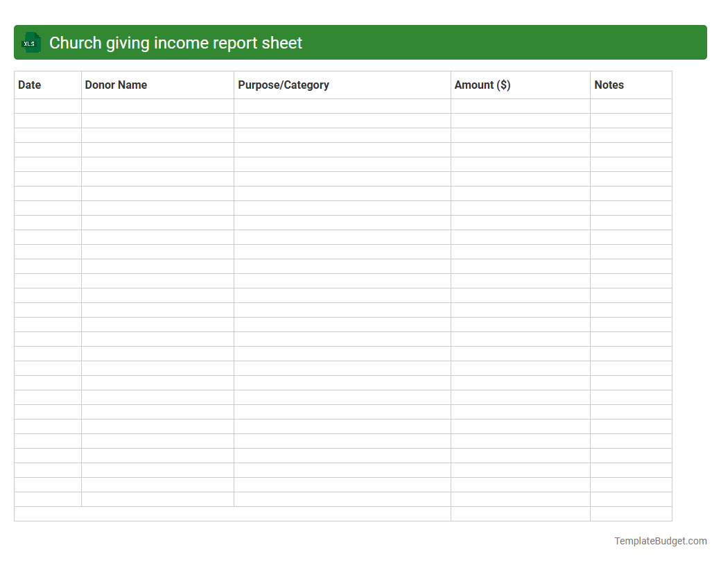 Church giving income report sheet