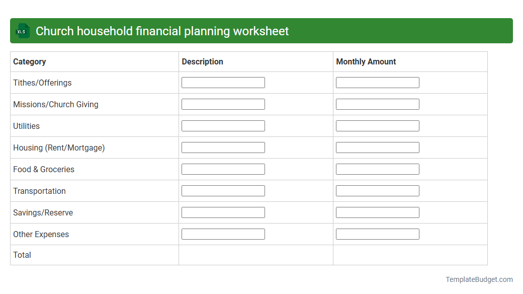 Church household financial planning worksheet