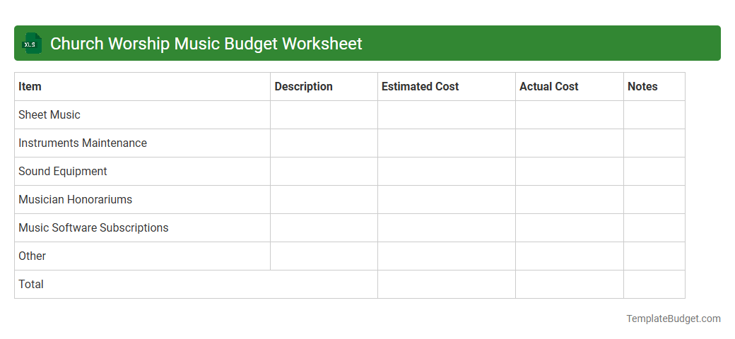 Church Worship Music Budget Worksheet