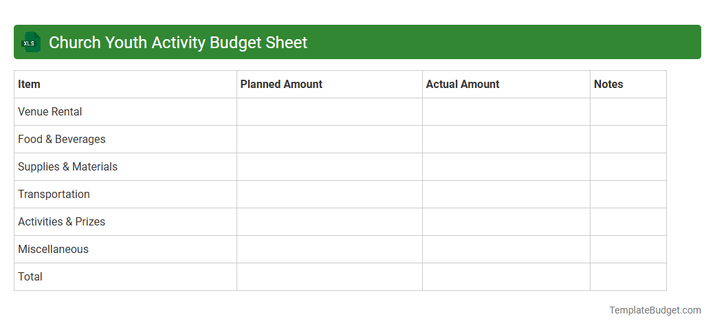 Church Youth Activity Budget Sheet