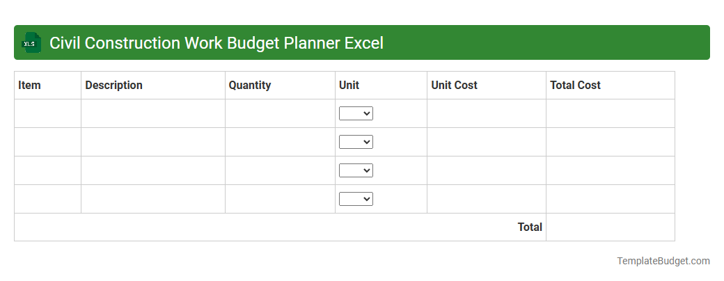 Civil Construction Work Budget Planner Excel