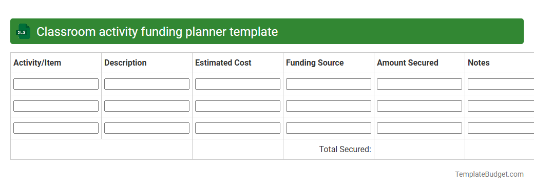 Classroom activity funding planner template