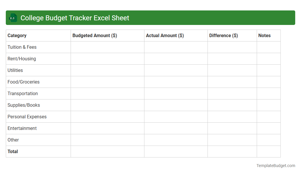 College Budget Tracker Excel Sheet
