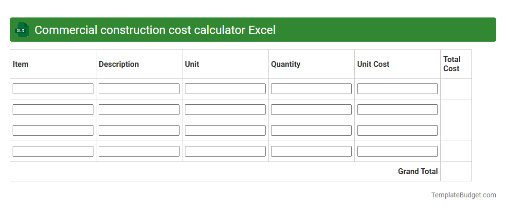Commercial construction cost calculator Excel