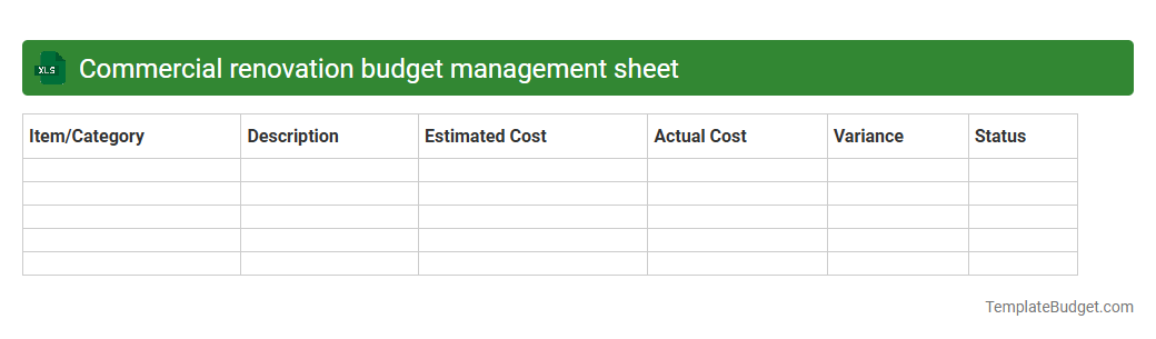Commercial renovation budget management sheet