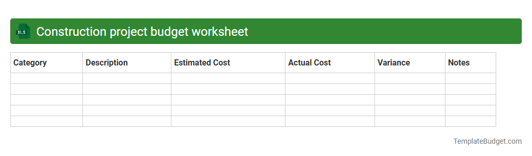 Construction project budget worksheet