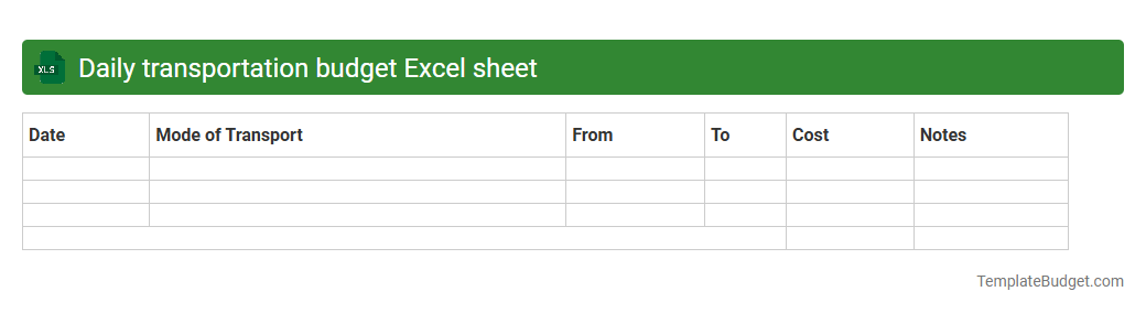 Daily transportation budget Excel sheet