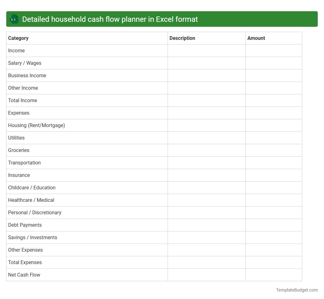 Detailed household cash flow planner in Excel format