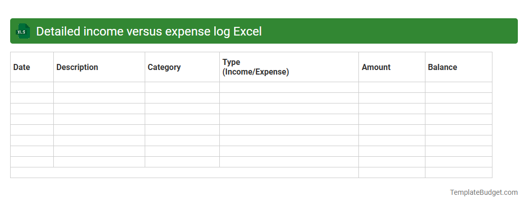 Detailed income versus expense log Excel