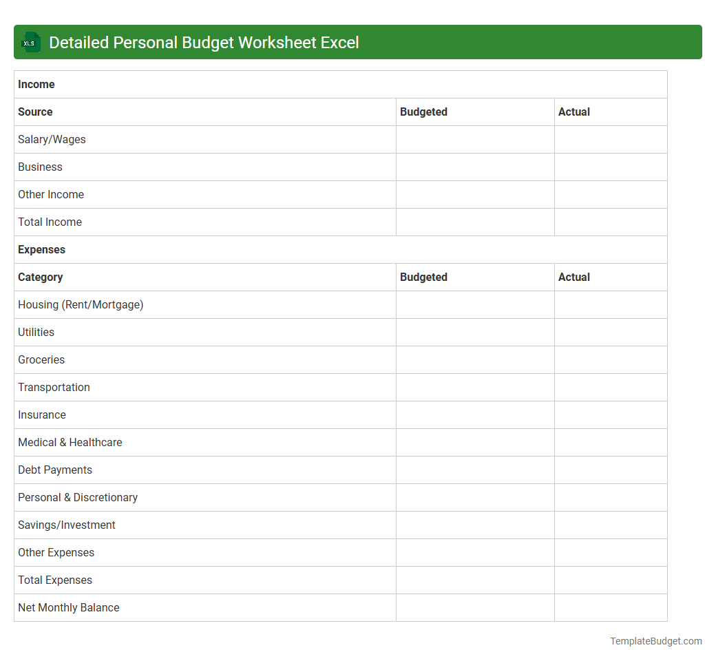 Detailed Personal Budget Worksheet Excel