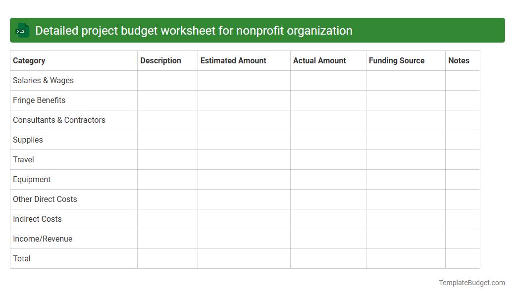 Detailed project budget worksheet for nonprofit organization
