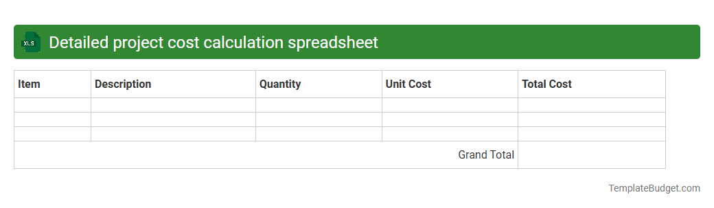 Detailed project cost calculation spreadsheet