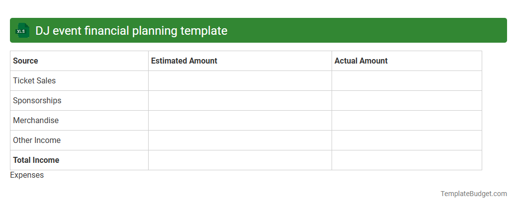 DJ event financial planning template