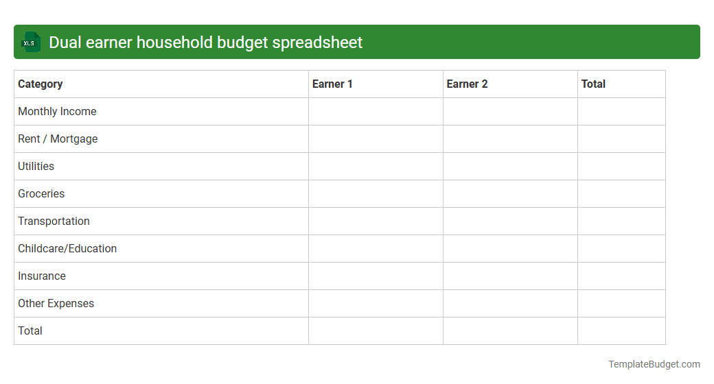 Dual earner household budget spreadsheet