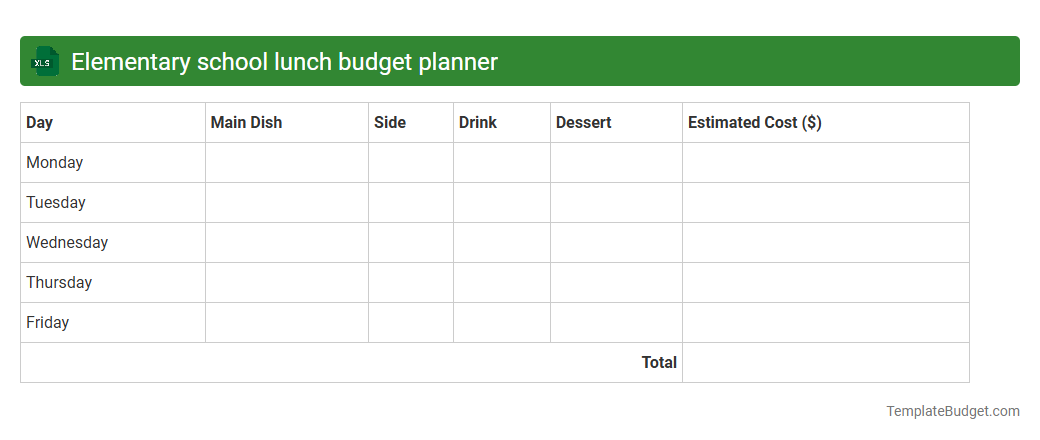 Elementary school lunch budget planner