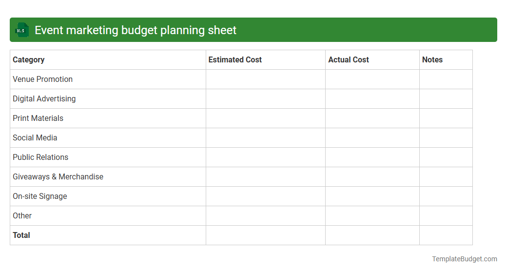 Event marketing budget planning sheet
