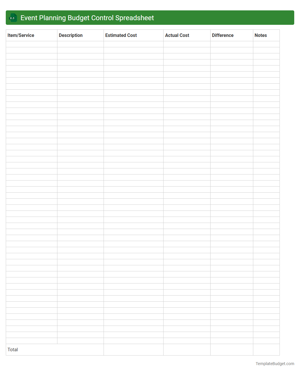 Event Planning Budget Control Spreadsheet