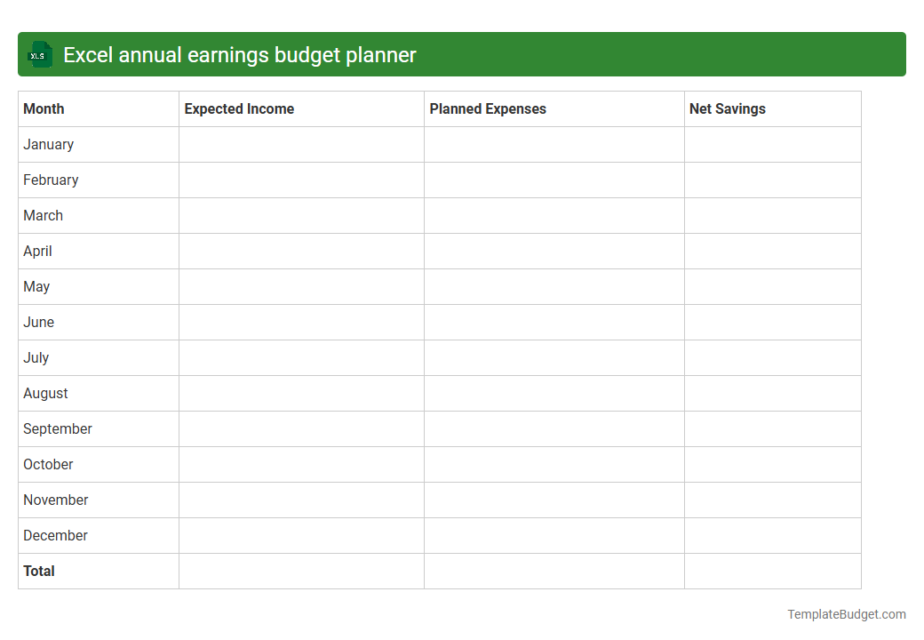 Excel annual earnings budget planner
