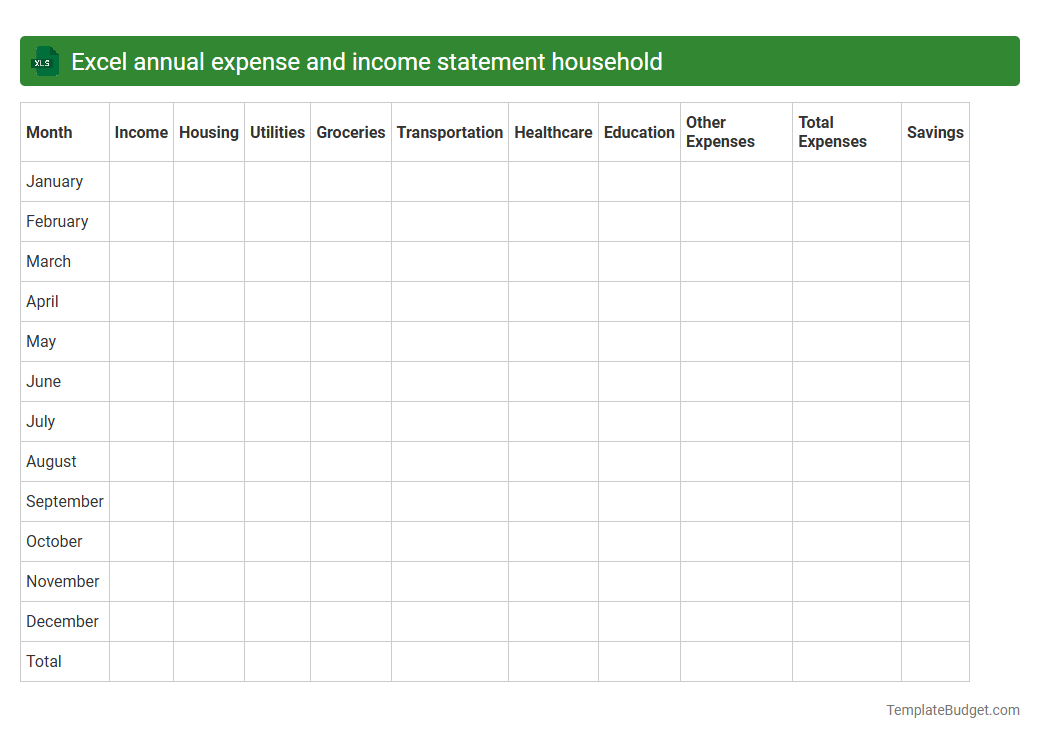 Excel annual expense and income statement household